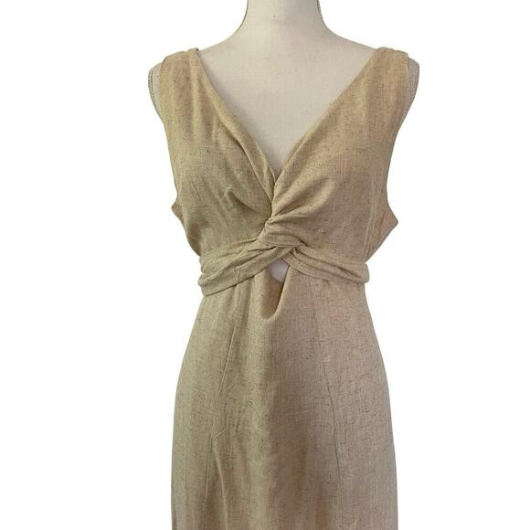 Petal & Pup Archer Linen Blend Midi Dress Size XL Oatmeal Neutral Coastal NWT - Picture 3 of 7